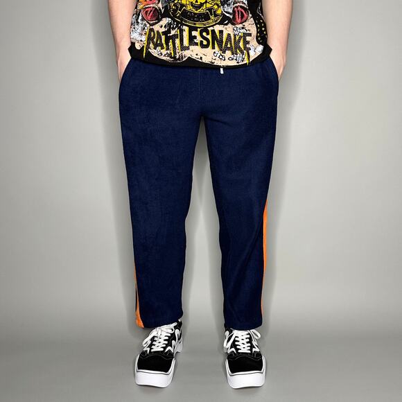 Champion Sweatpants Navy Blue Fleece Baggy Wide Leg Fit Orange Youth L - Picture 2 of 4